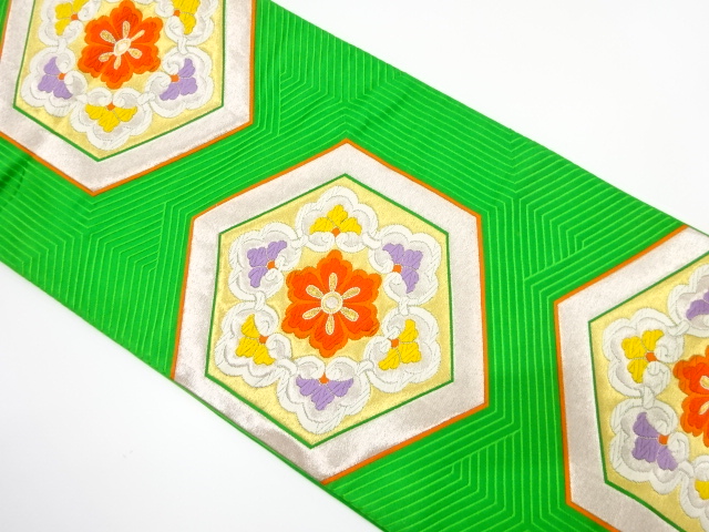 JAPANESE KIMONO / ANTIQUE FUKURO OBI / SILK / WOVEN FLOWER CREST